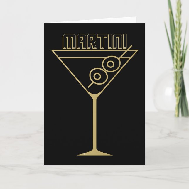Mid Century Modern Gold 2 Olive Martini Card (Front)
