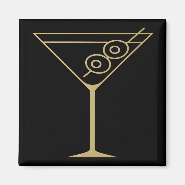 Mid Century Modern Gold 2 Olive Martini Magnet (Front)