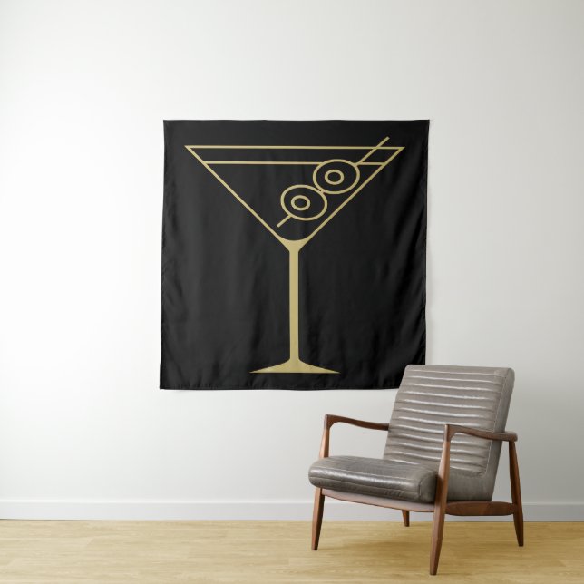 Mid Century Modern Gold 2 Olive Martini Tapestry (In Situ)