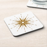 Mid-Century Modern Gold Starburst Plastic Coaster<br><div class="desc">Mid-century modern inspired plastic coaster featuring vintage retro gold starburst serving as the focal point, complimented by modern starburst design elements. Simple, clean starburst design in a gold and white colour palette. One design of a coordinating collection. Designed as a template, you can create your own custom design by using...</div>