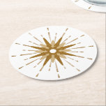 Mid-Century Modern Gold Starburst Round Paper Coaster<br><div class="desc">Mid-century modern inspired round paper coaster featuring vintage retro gold starburst serving as the focal point, complimented by modern starburst design elements. Simple, clean starburst design in a gold and white colour palette. One design of a coordinating collection. Designed as a template, you can create your own custom design by...</div>