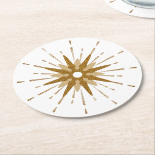 Mid-Century Modern Gold Starburst Round Paper Coaster