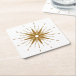 Mid-Century Modern Gold Starburst Square Paper Coaster<br><div class="desc">Mid-century modern inspired square paper coaster featuring vintage retro gold starburst serving as the focal point, complimented by modern starburst design elements. Simple, clean starburst design in a gold and white colour palette. One design of a coordinating collection. Designed as a template, you can create your own custom design by...</div>