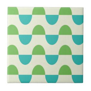 Mid Century Modern Green and Teal Half circles Tile