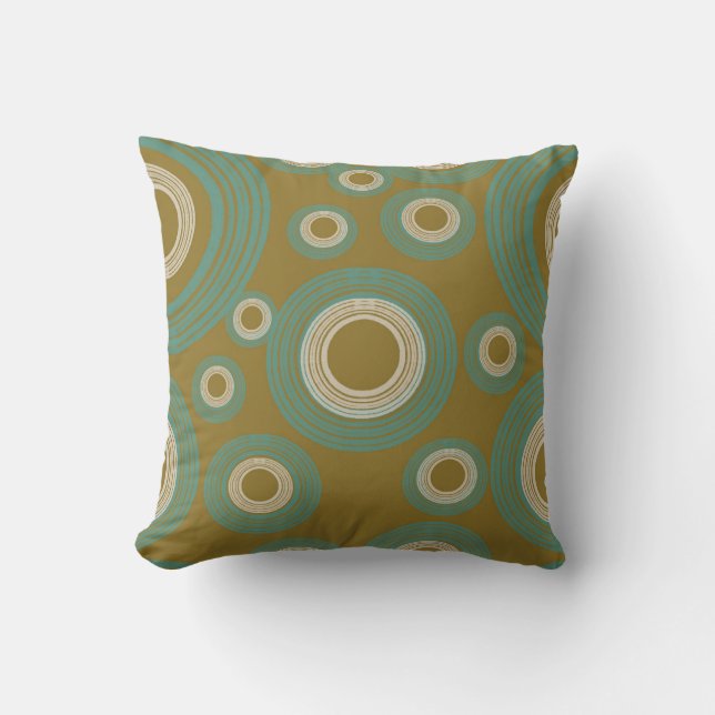 Mid Century Modern Green Circle Throw Pillow (Front)