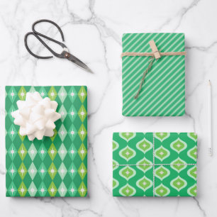 Mid Century Modern Green Geometric Christmas Wrapping Paper Sheet