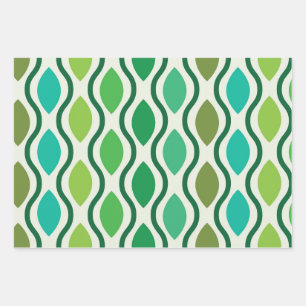 Mid Century Modern Green Geometric Ogee pattern  Wrapping Paper Sheet