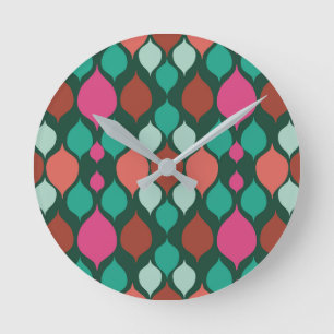 Mid Century Modern Green Geometric   Round Clock