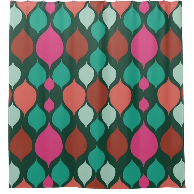 Mid Century Modern Green Geometric Shower Curtain (Front)