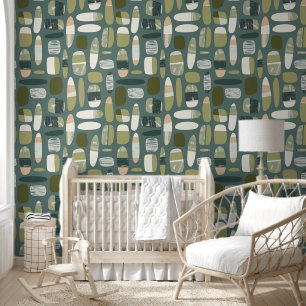 Mid century modern green Pattern  Wallpaper