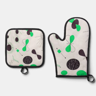 Mid Century Modern Green Physics Oven Mitt & Pot Holder Set