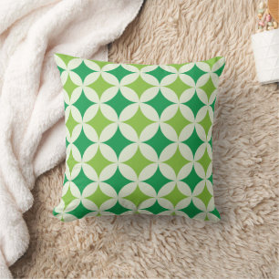 Mid Century Modern Green Starbursts on Circles Cushion