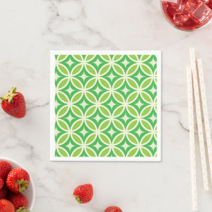 Mid century Modern Green Starbursts on circles Napkin