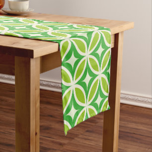 Mid Century Modern Green Starbursts on circles Short Table Runner