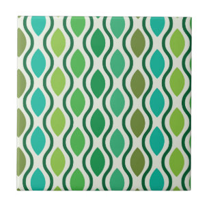 Mid Century Modern Green Teal Ogee pattern Tile