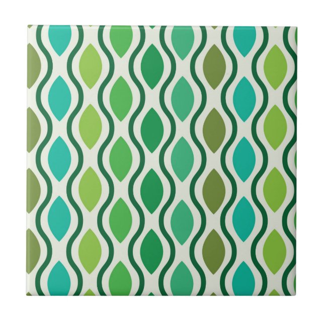 Mid Century Modern Green Teal Ogee pattern  Tile (Front)