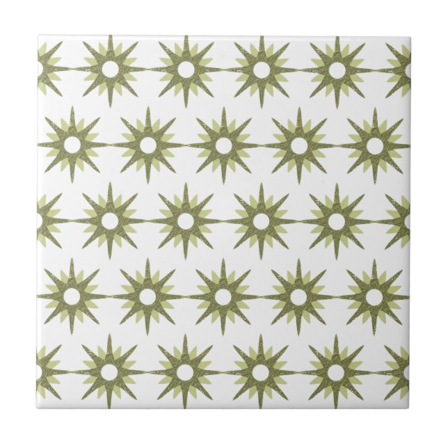 Mid-Century Modern Green & White Starburst Pattern Tile (Front)