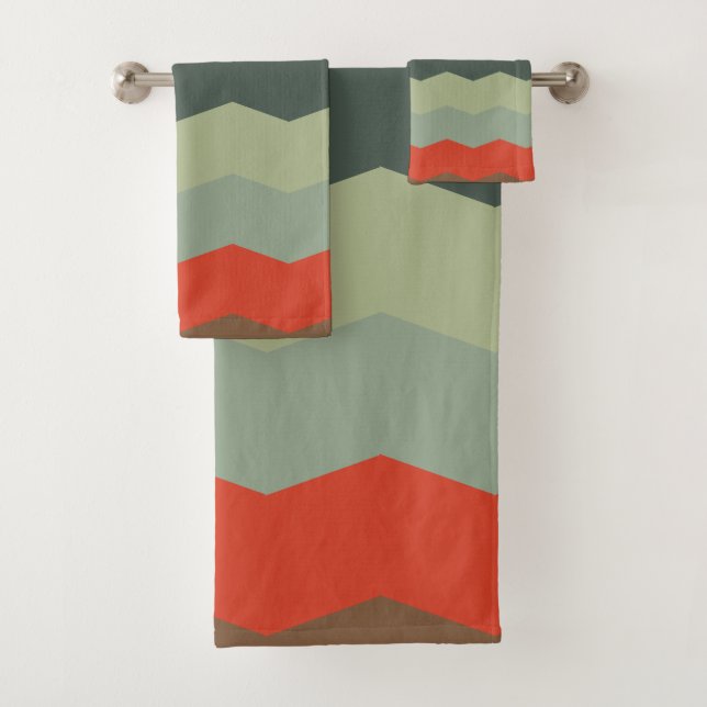 Mid-Century Modern Greens and orange      Bath Towel Set (Insitu)