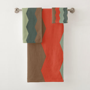Mid-Century Modern Greens and orange      Bath Towel Set