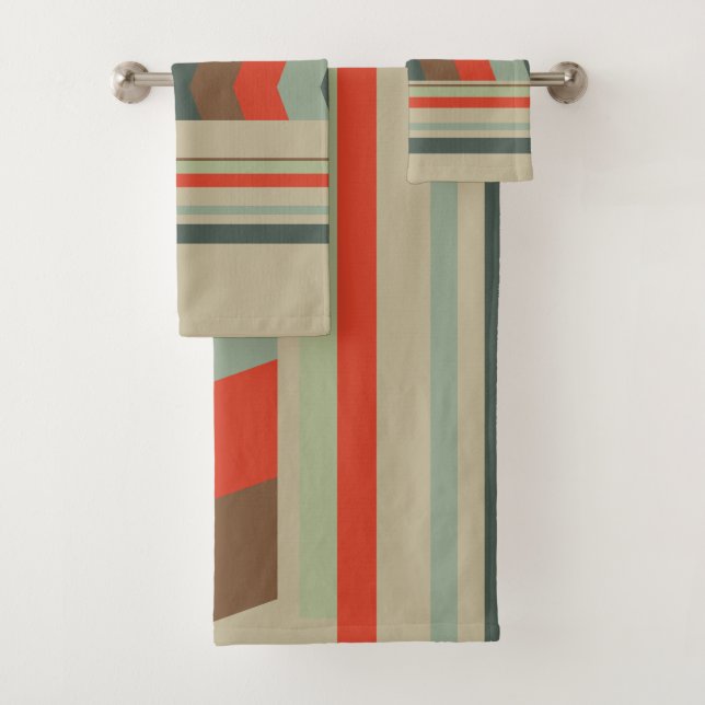 Mid-Century Modern Greens and orange    Bath Towel Set (Insitu)