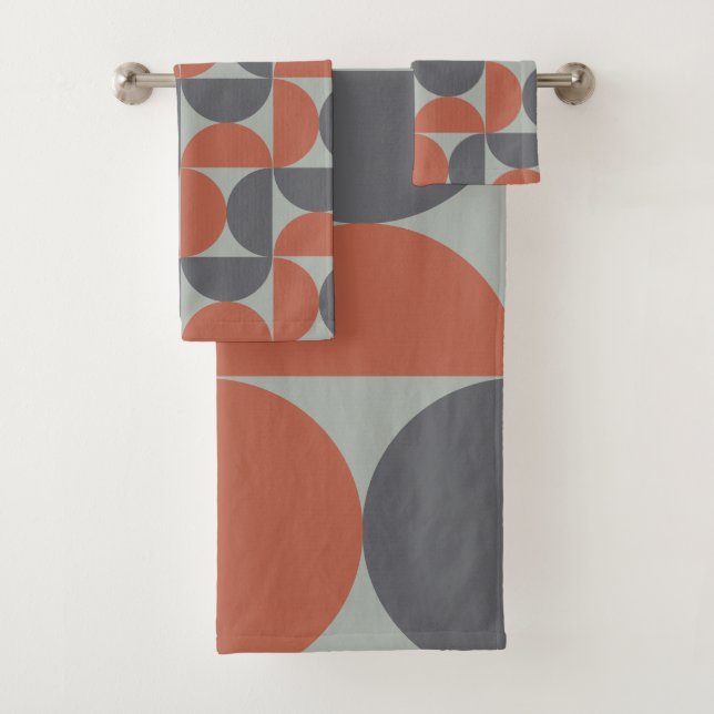 Mid-Century Modern Grey and clay   Bath Towel Set (Insitu)