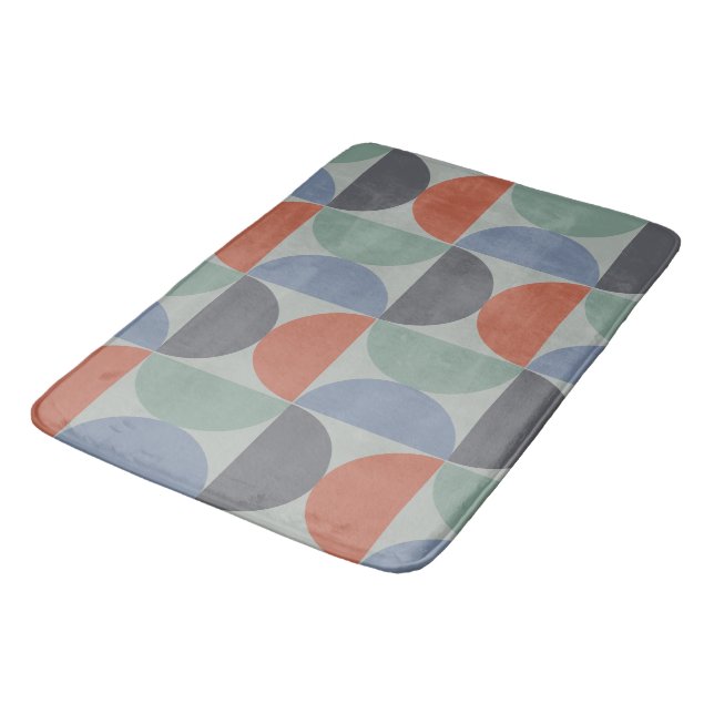 Mid-Century Modern  Grey Blue Lemongrass and clay  Bath Mat (Angled)