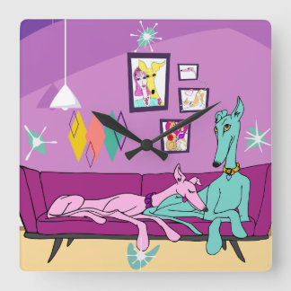 Mid Century Modern Greyhound Art Square Wall Clock