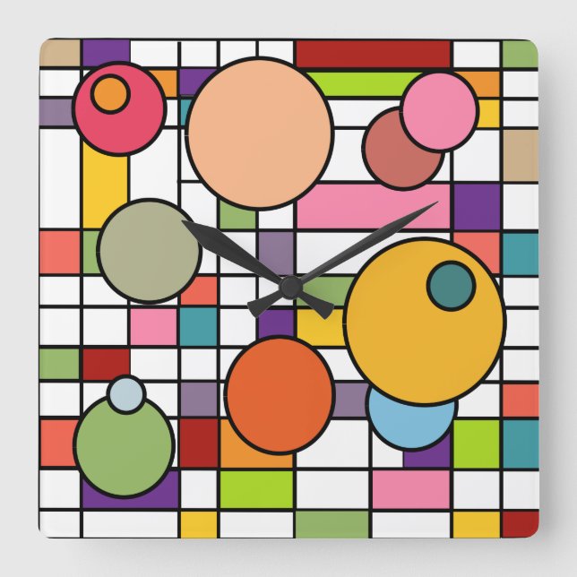 Mid-Century Modern Grid Square Wall Clock (Front)