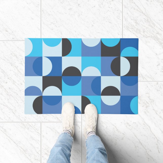 Mid Century Modern Half circles Blue Turqouise Doormat (Indoor)