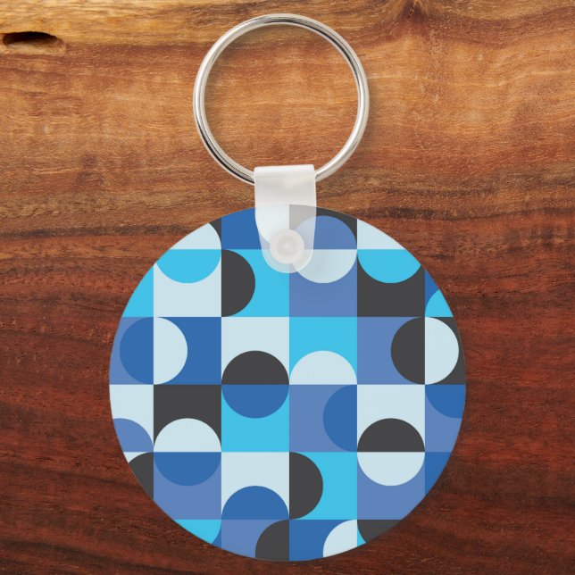 Mid Century Modern Half circles Blue Turqouise Key Ring (Front)