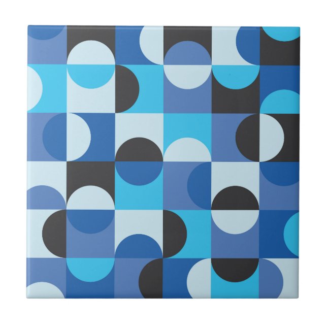  Mid Century Modern Half circles Blue Turqouise Tile (Front)