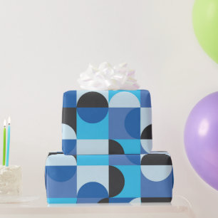 Mid Century Modern Half circles Blue Turqouise Wrapping Paper