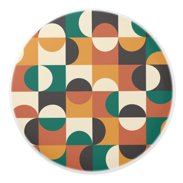 Mid Century Modern Half circles green and orange Ceramic Knob (Front)