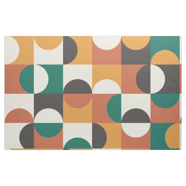 Mid Century Modern Half circles green and orange Fabric (Fat Quarter)