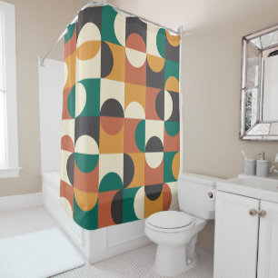 Mid Century Modern Half Circles Green and Orange Shower Curtain