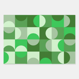 Mid Century Modern Half Circles Green Grey  Wrapping Paper Sheet