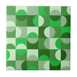 Mid Century Modern Half Circles Pattern Jade green Tile