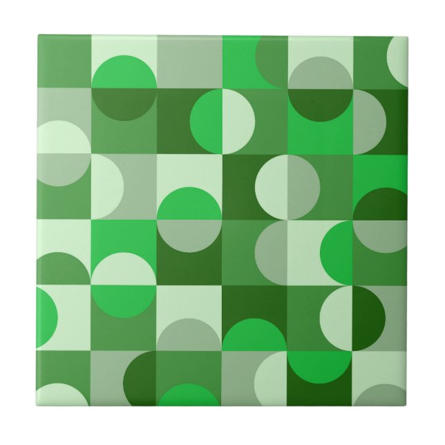 Mid Century Modern Half Circles Pattern Jade green Tile (Front)
