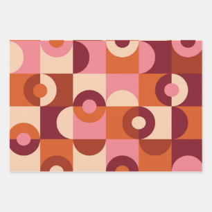 Mid Century Modern Half Circles Pink Brown Orange Wrapping Paper Sheet