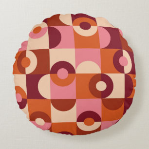 Mid Century Modern Half Circles Pink orange Round Cushion