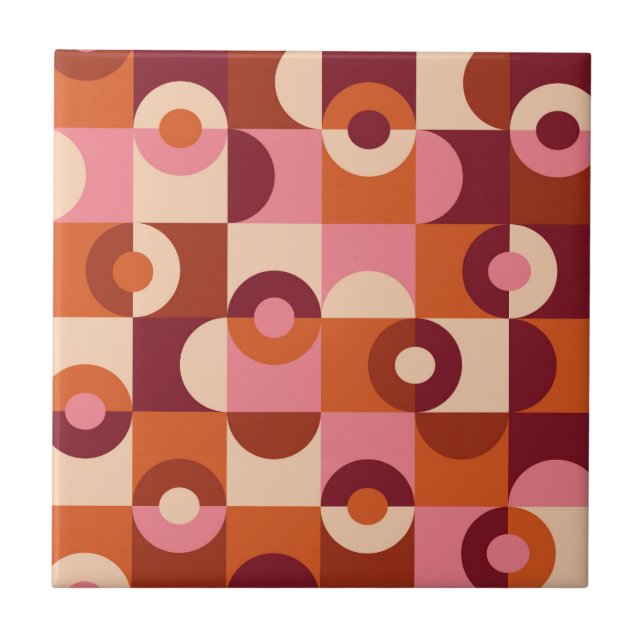 Mid Century Modern Half Circles Pink orange Tile (Front)