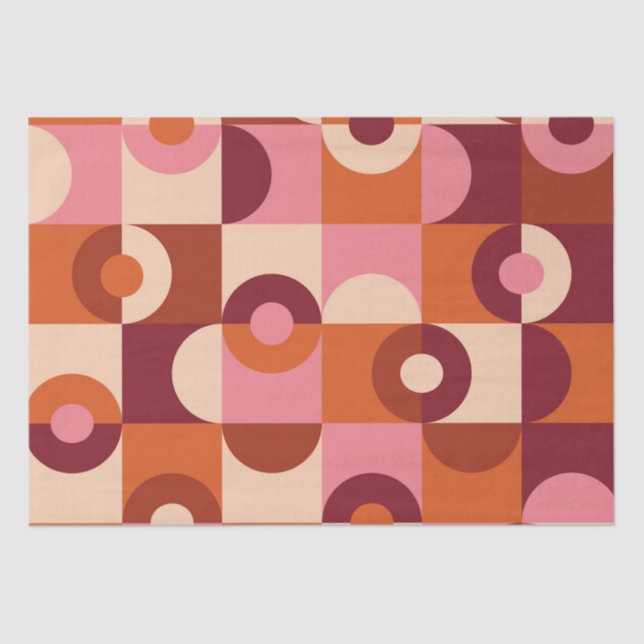 Mid Century Modern Half Circles Pink orange Tissue Paper (Front)