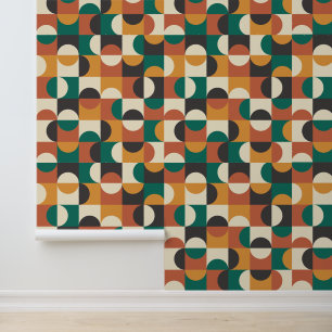 Mid Century Modern Half circles teal orange Wallpaper