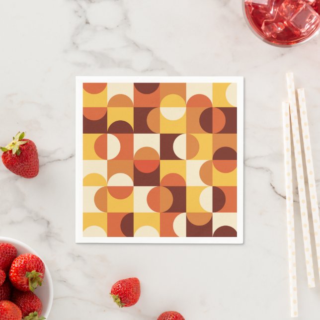 Mid Century Modern Half circles Yellow and Orange Napkin (Insitu)