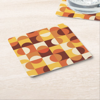 Mid Century Modern Half circles  yellow Terracotta Square Paper Coaster