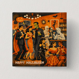 Mid Century Modern Halloween Martini Party 15 Cm Square Badge