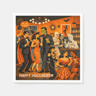 Mid Century Modern Halloween Martini Party Napkin
