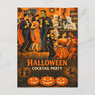 Mid Century Modern Halloween Martini Party Postcard