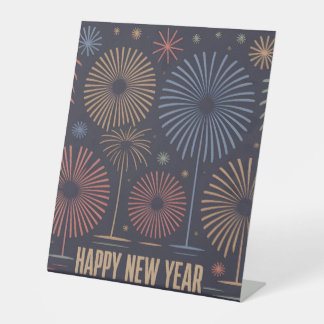 Mid-Century Modern "Happy New Year" Illustration Pedestal Sign