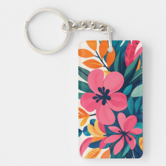 Mid century modern hawaii boho art key ring (Front)